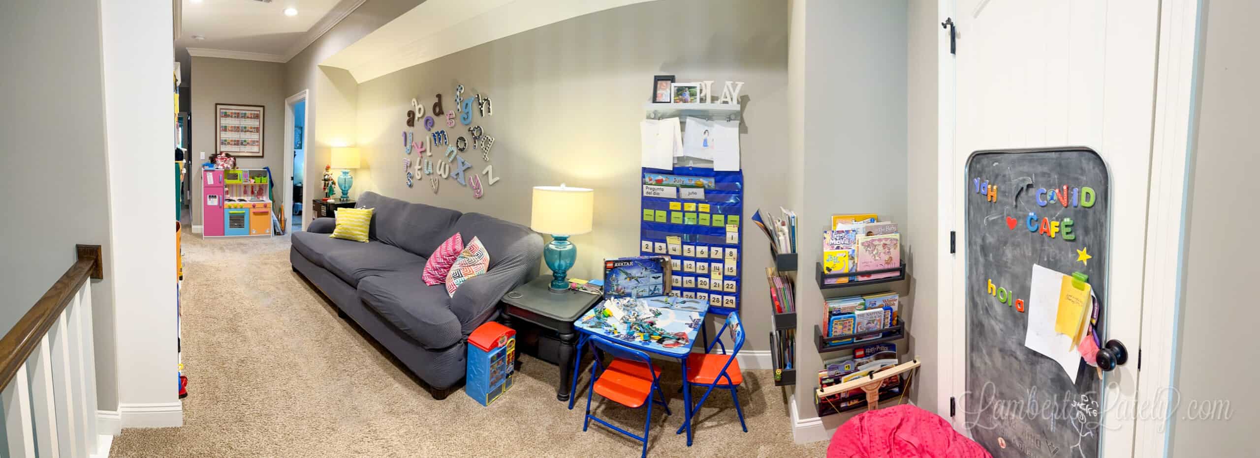 panoramic view of small playroom.