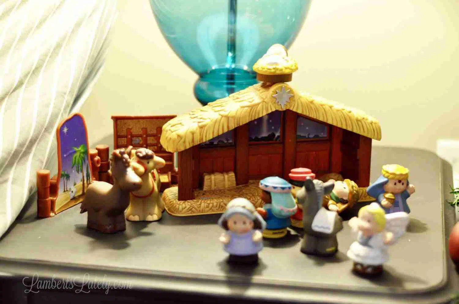 little tikes nativity scene on a side table.