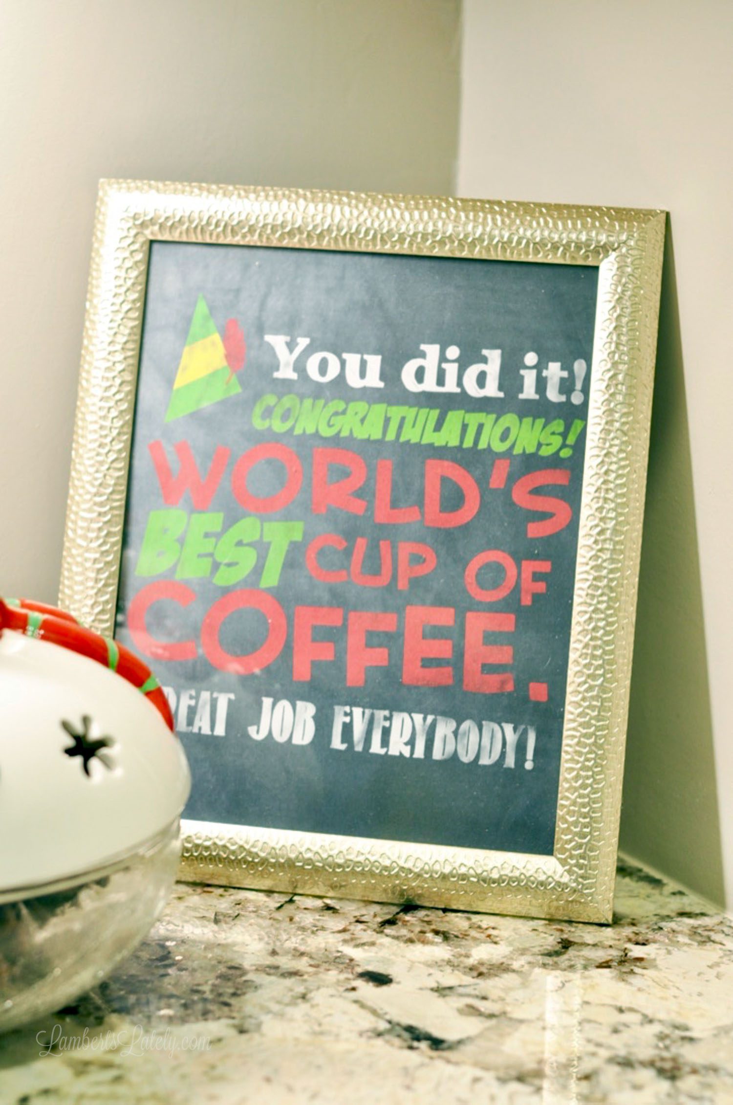 Cute, free Buddy the Elf quote printable for a coffee bar/station - such a fun Christmas decor piece for a kitchen!
