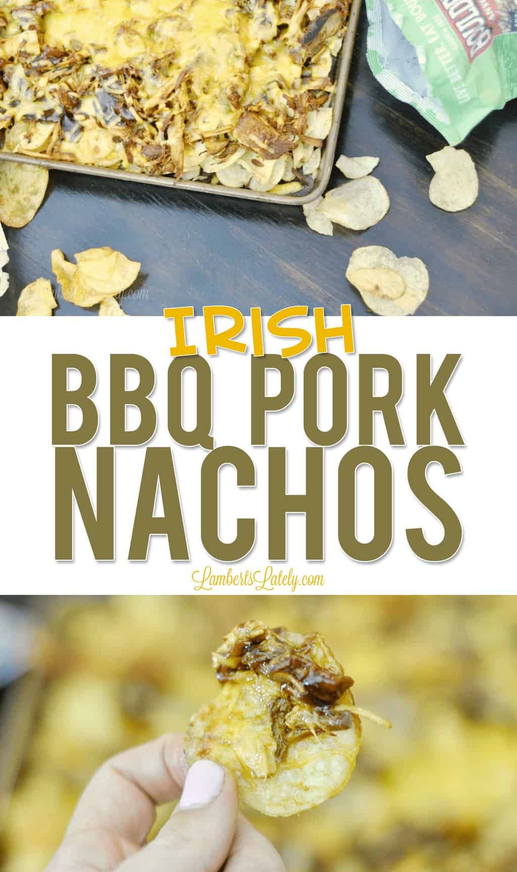This recipe for Irish BBQ Pork Nachos combines delicious Boulder Canyon kettle cooked potato chips, Instant Pot barbecue pulled pork loin, tangy sauce, and cheddar cheese to make a perfect game day snack/appetizer!