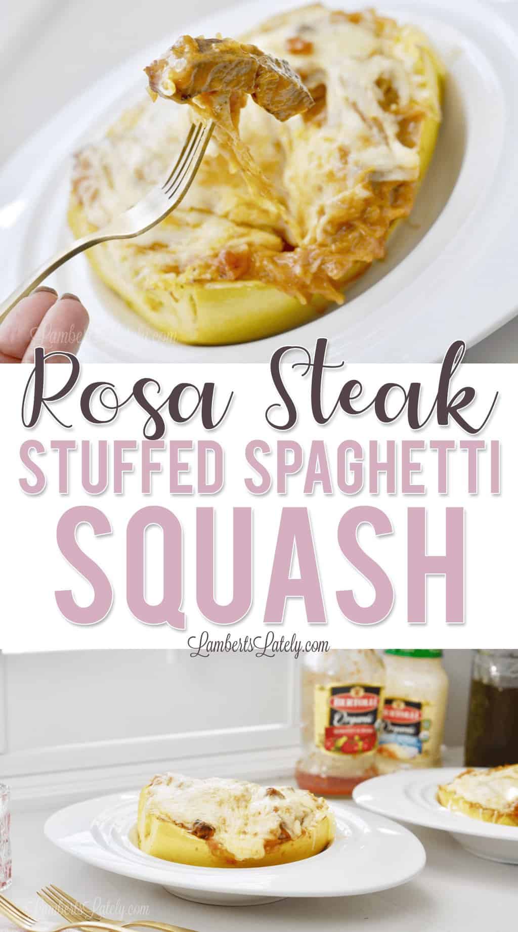 A mixture of baked spaghetti squash stuffed with sirloin steak and a rich rosa sauce (combination of alfredo and tomato/basil) makes for a delicious at home date night dish!