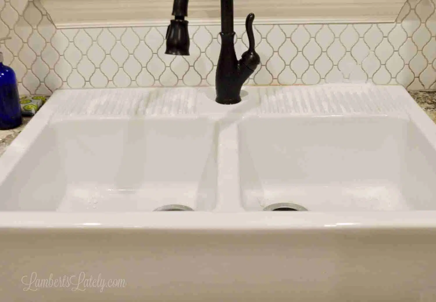 porcelain sink covered with baking soda.