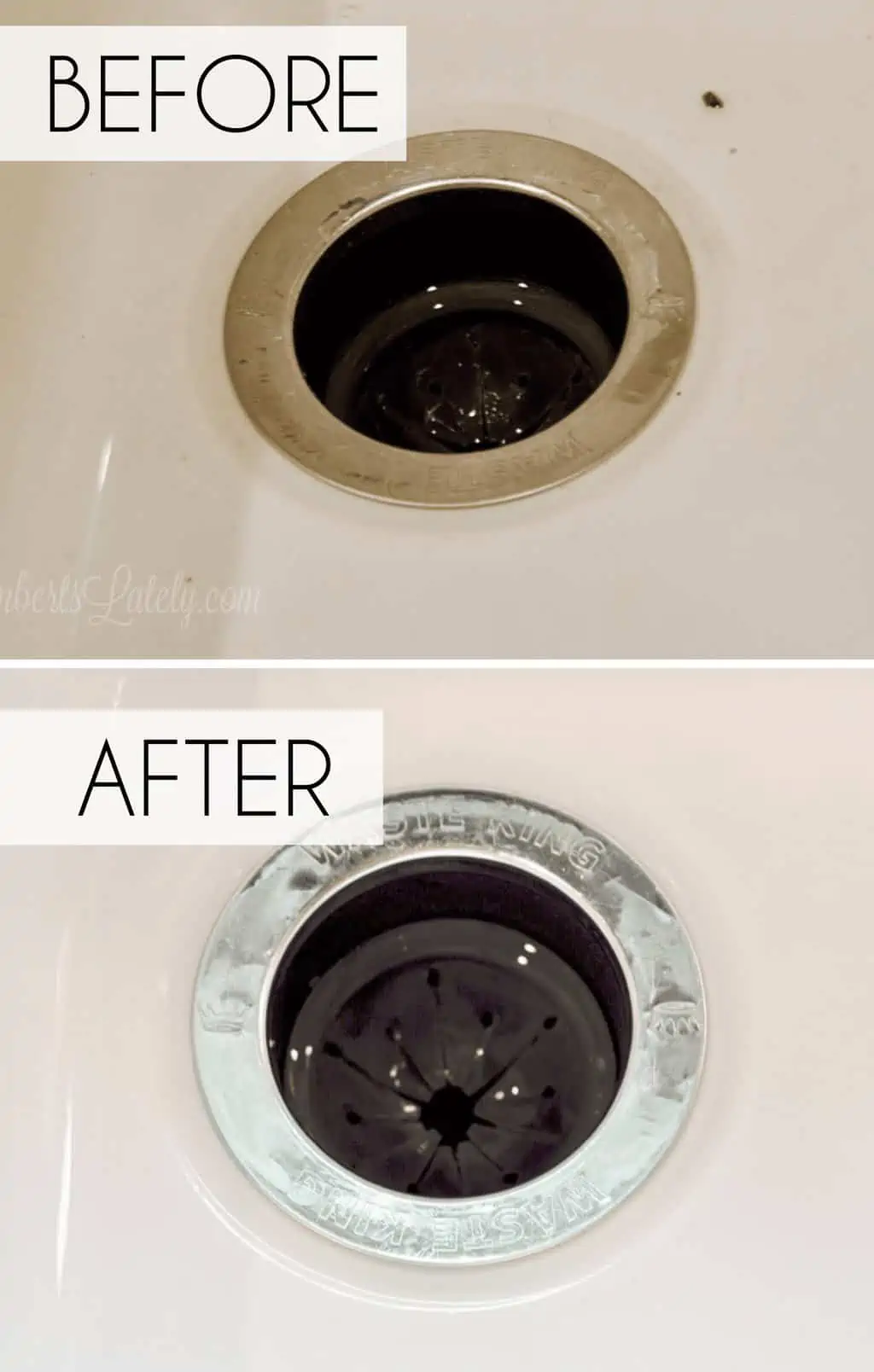 before and after of cleaning a porcelain sink.