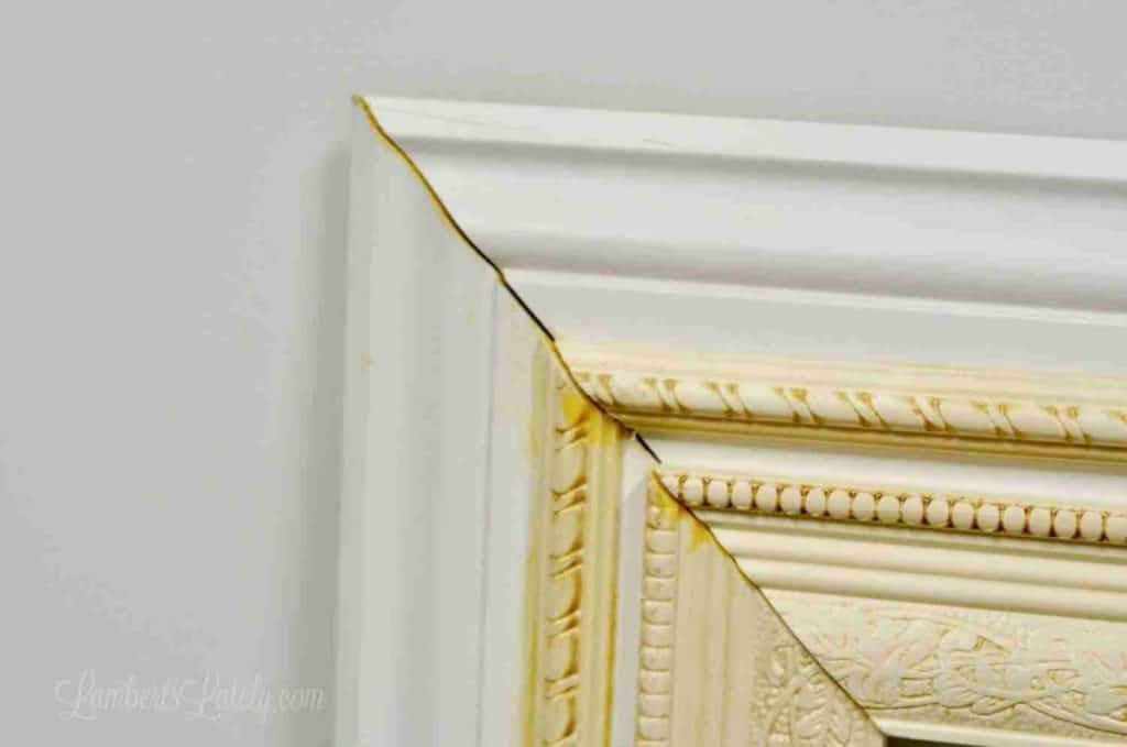 corner of frame where molding pieces meet.