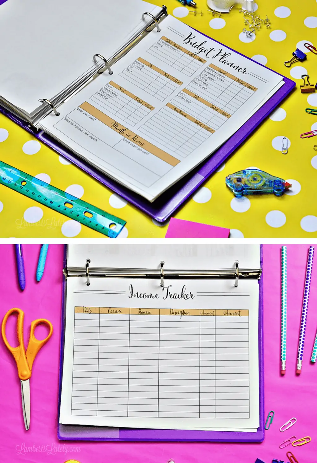 budget planner and income tracker printables.
