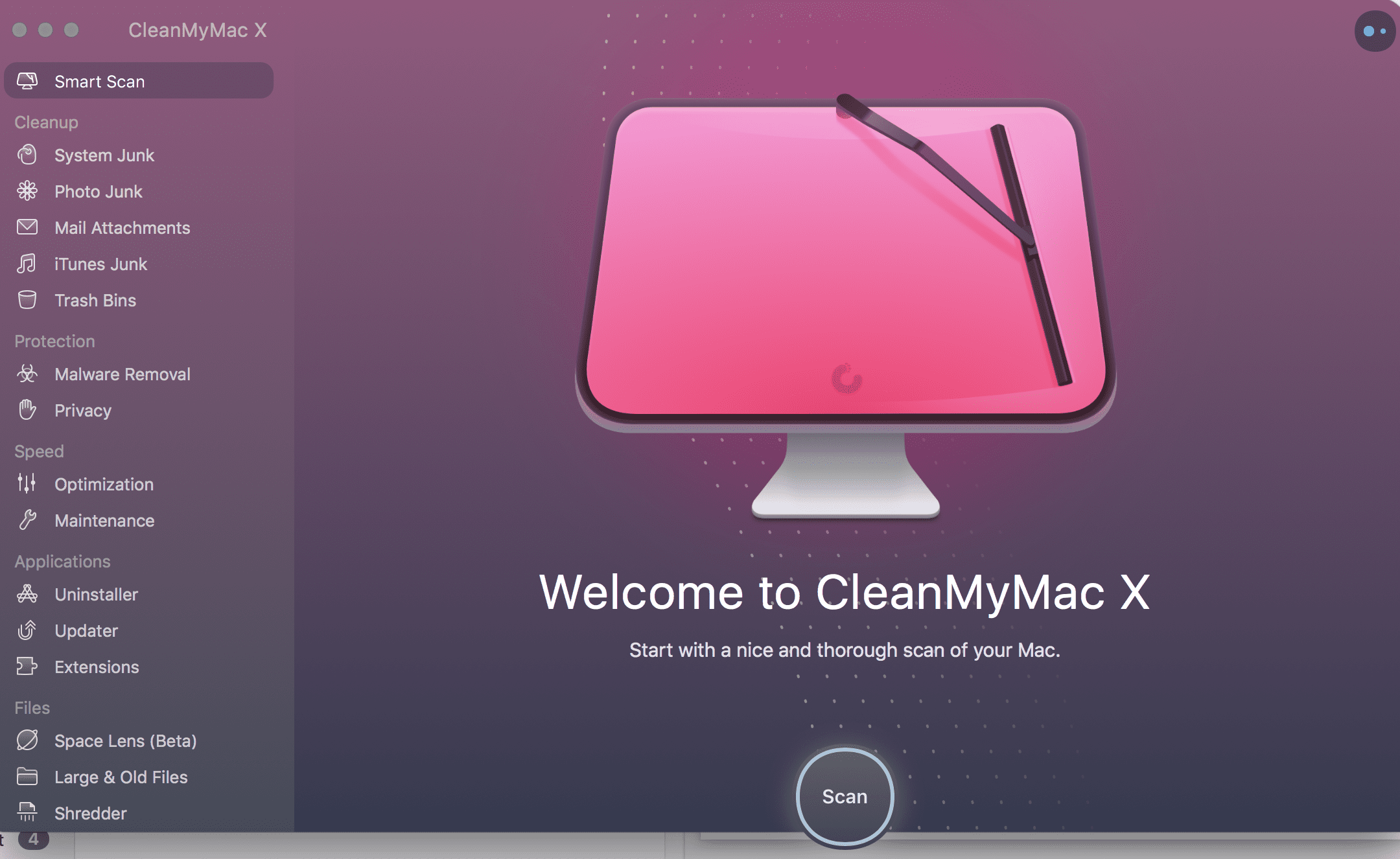 starting a scan in cleanmymac program.