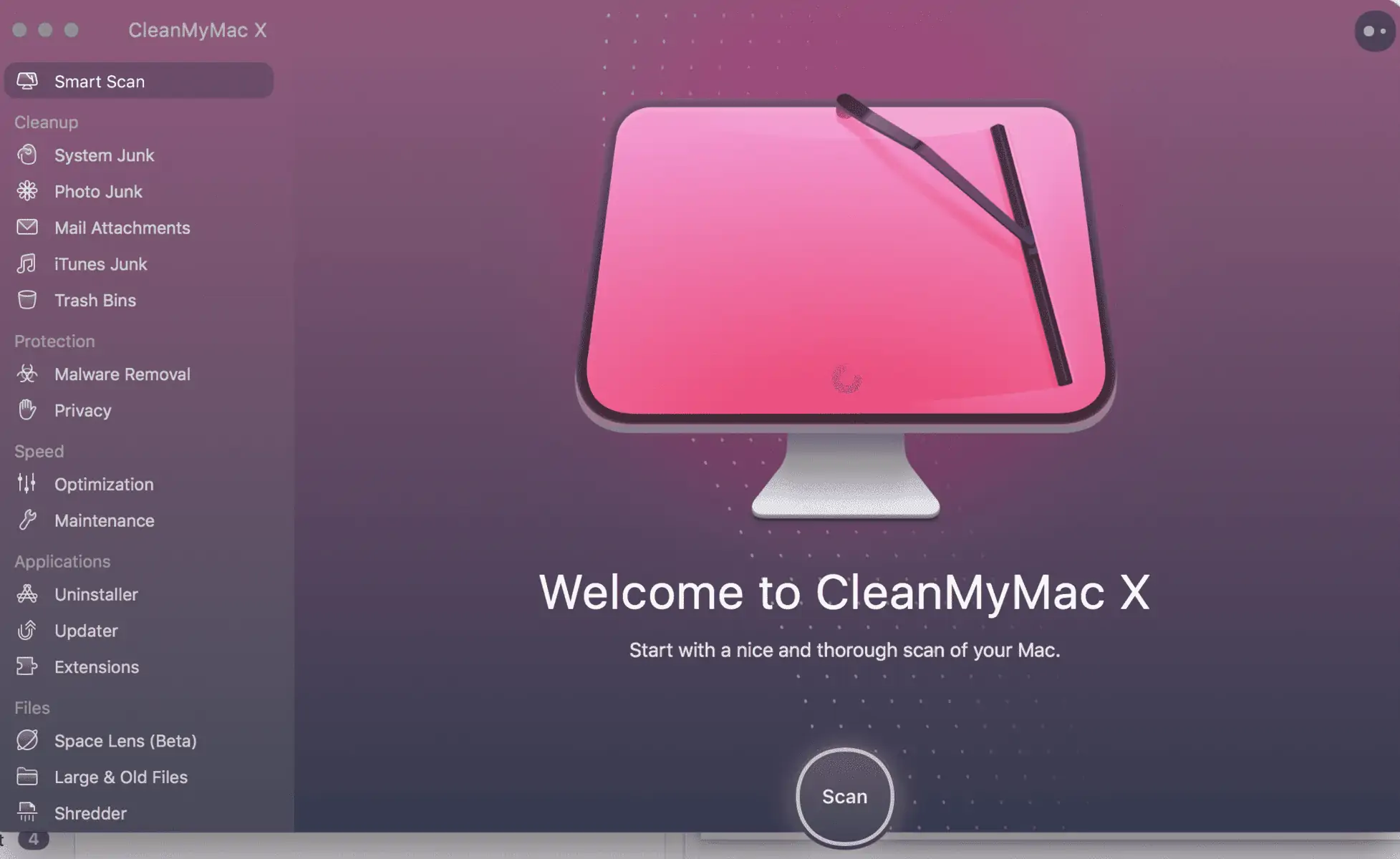 starting a scan in cleanmymac program.