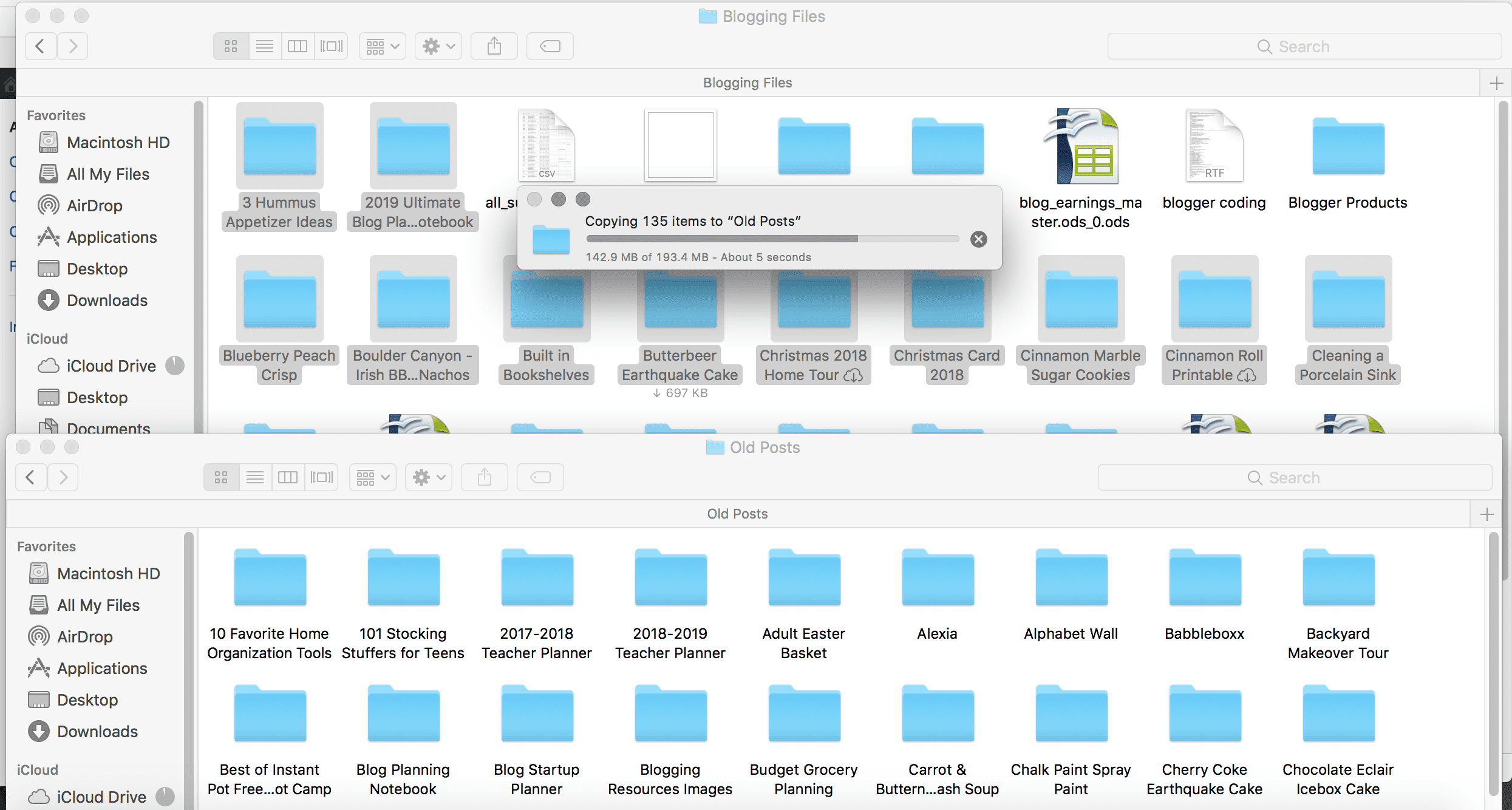 screenshot of moving files from one folder to another on a mac.