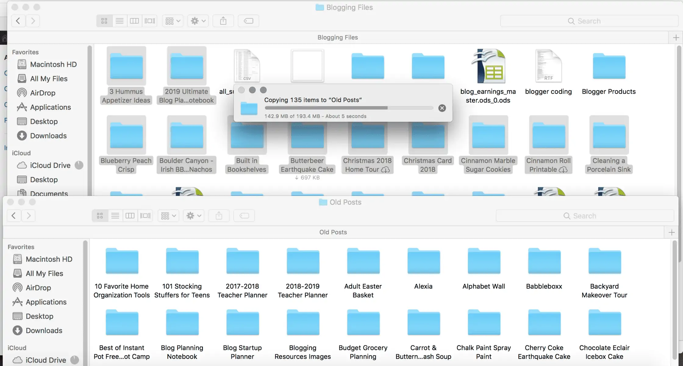 screenshot of moving files from one folder to another on a mac.