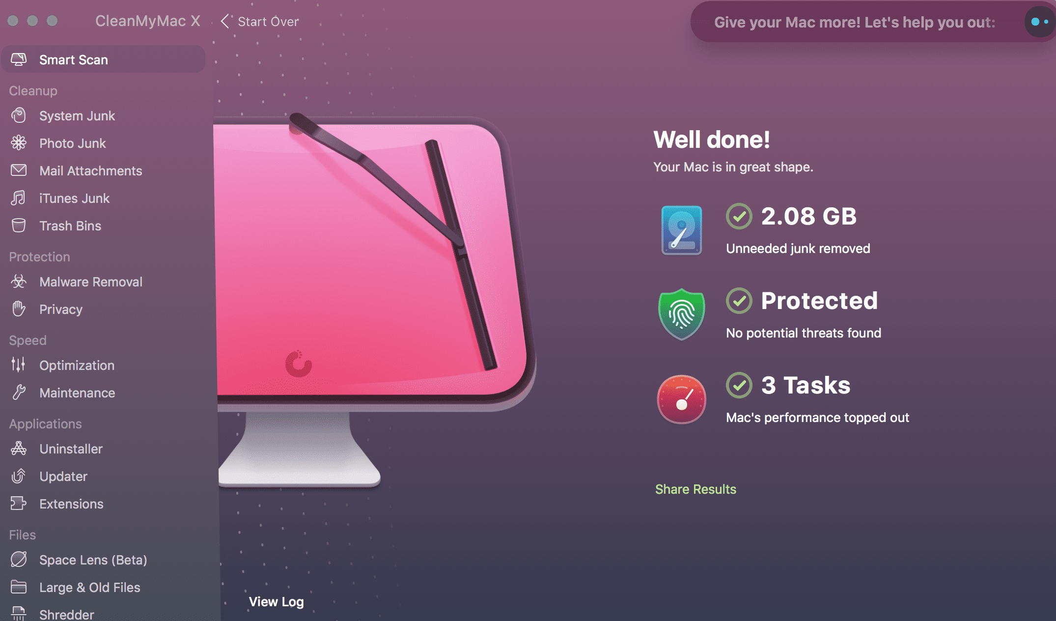 screenshot of cleanmymac starting a scan.