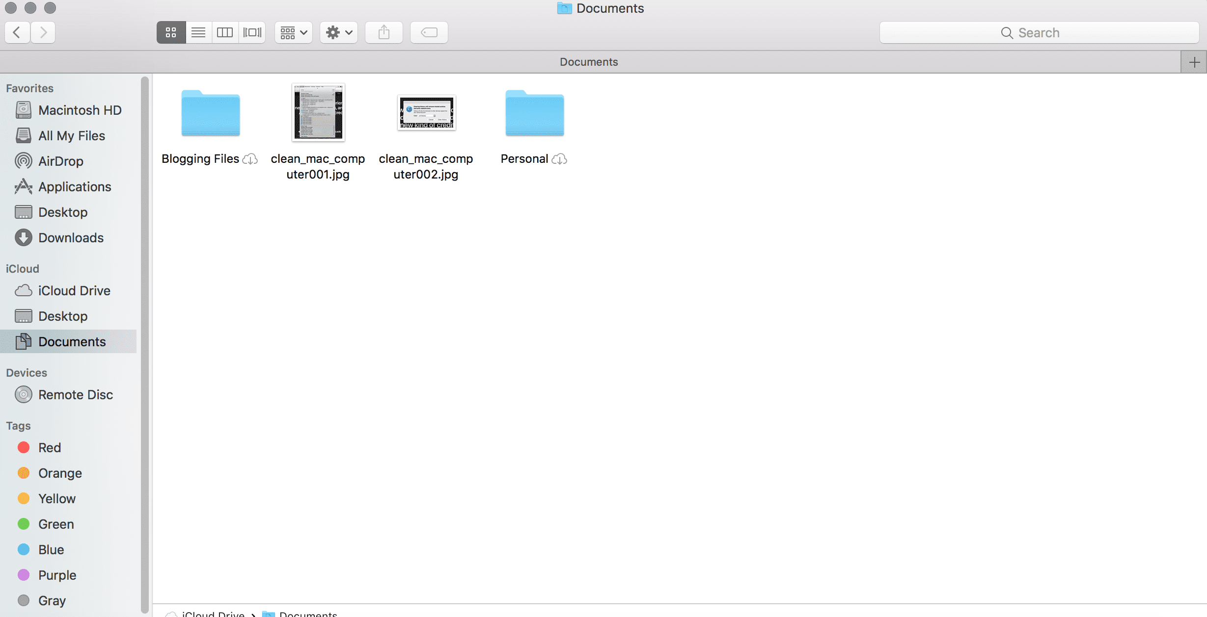 screenshot of documents folder on a mac.