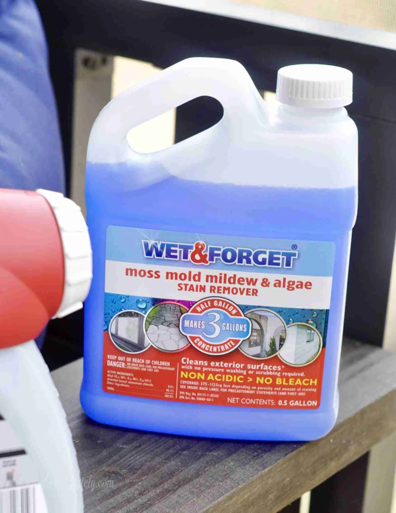 large jug of wet and forget cleaner.