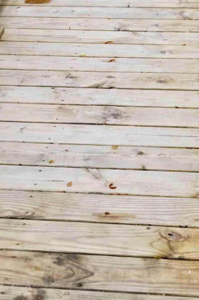 close-up of wood decking without green stains.