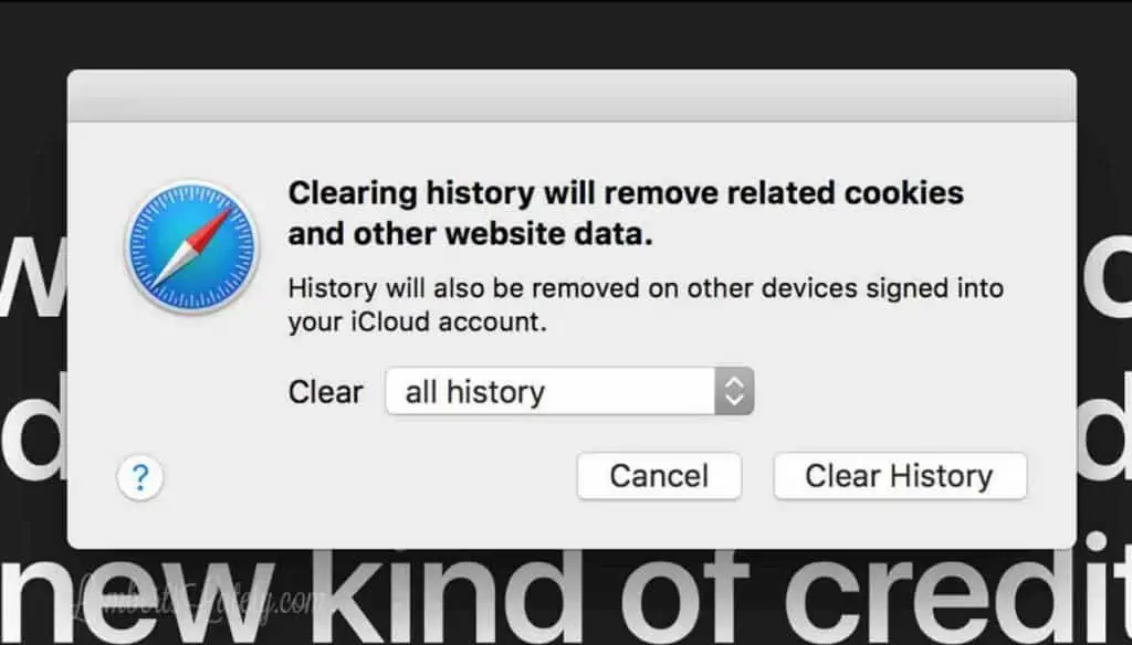 window to erase cookies in safari browser.