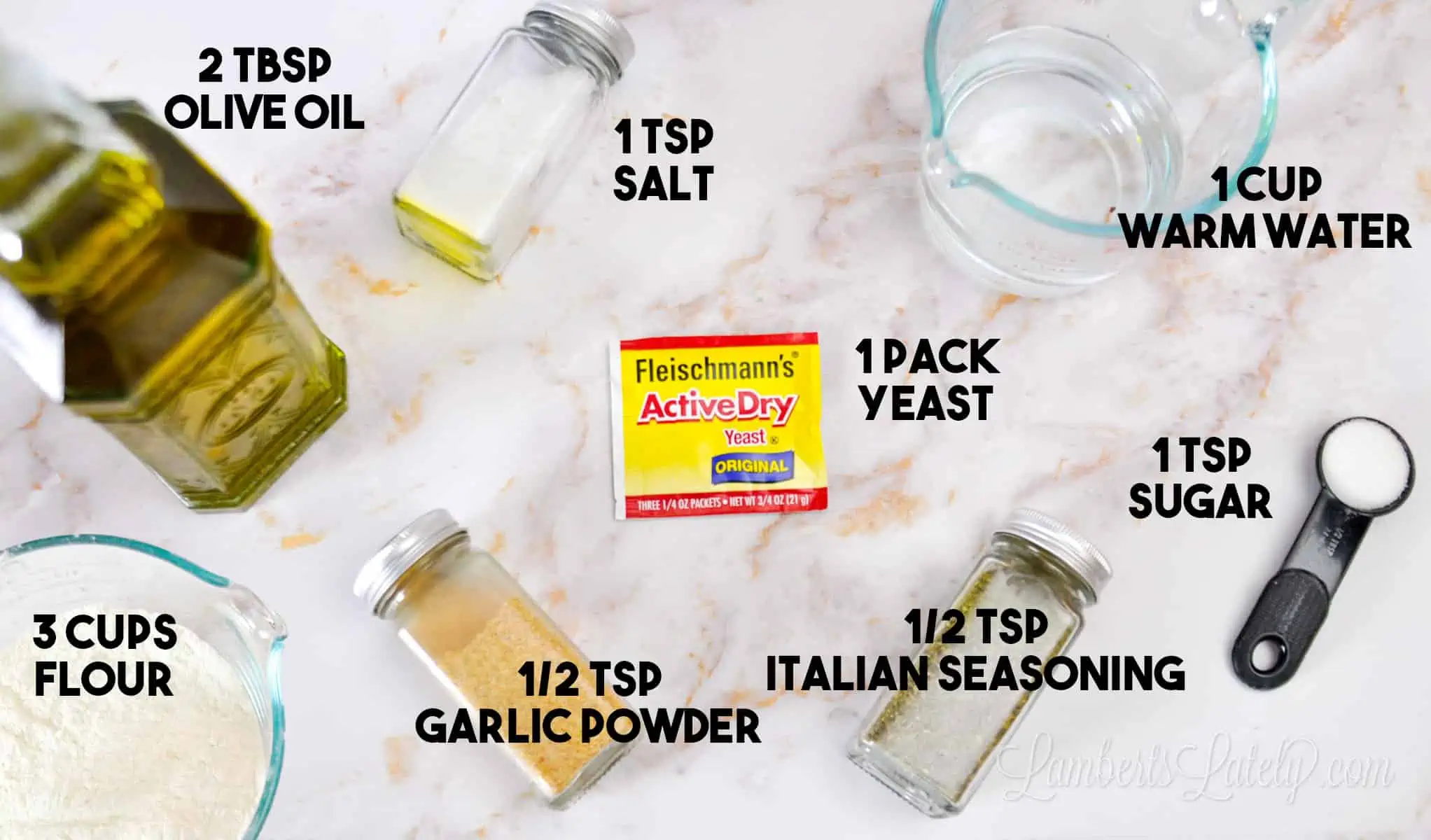 ingredients to make pizza dough.