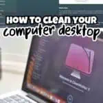 Laptop screen showing Mac cleanup software with text overlay about computer maintenance.