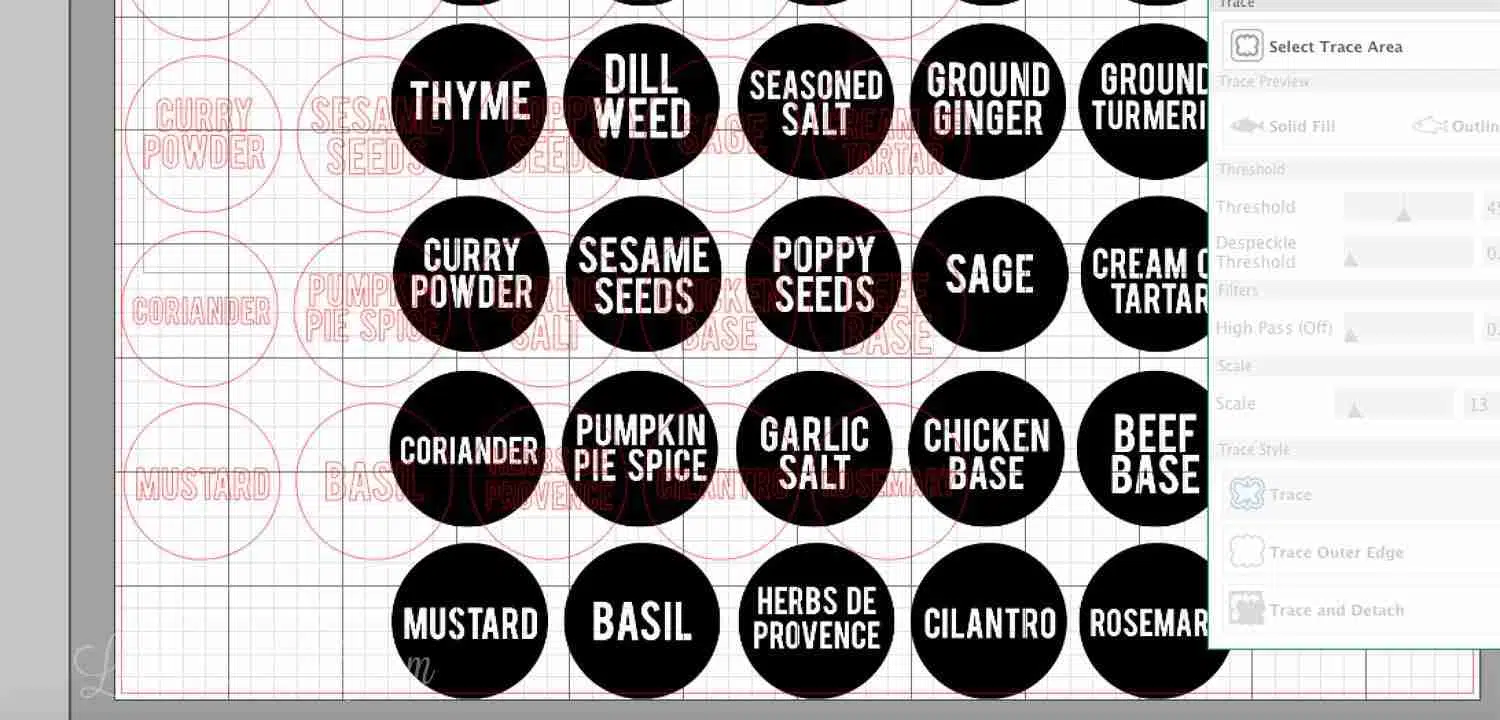screenshot of spice label printables.