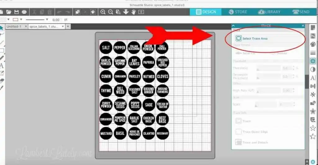 using the select trace area function in silhouette software.