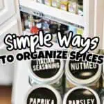 Organized spice cabinet with labeled jars and containers for easy access.