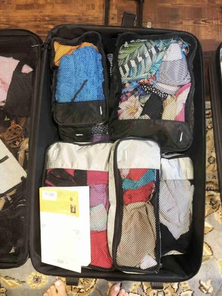 packing cubes in a suitcase.