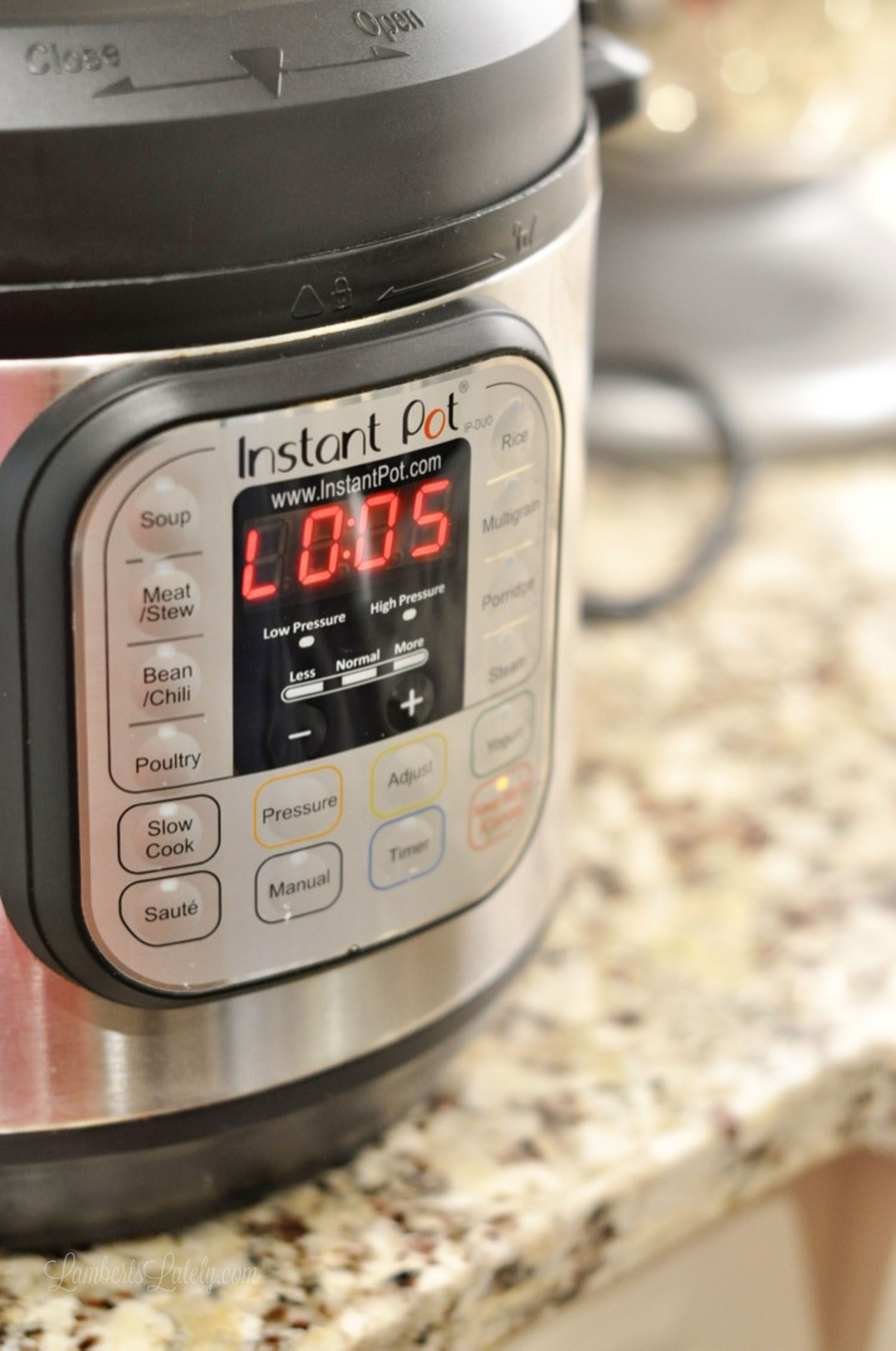 side angle of an instant pot pressure cooker.