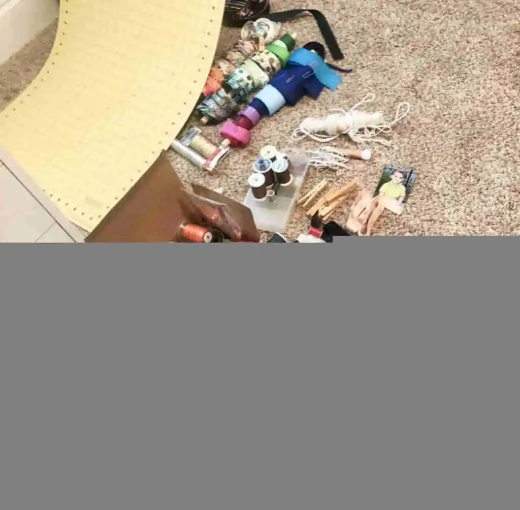 stack of sewing supplies.