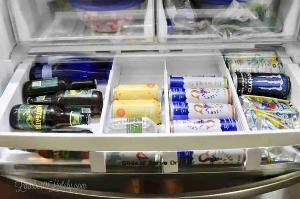 organized drink drawer with dividers.