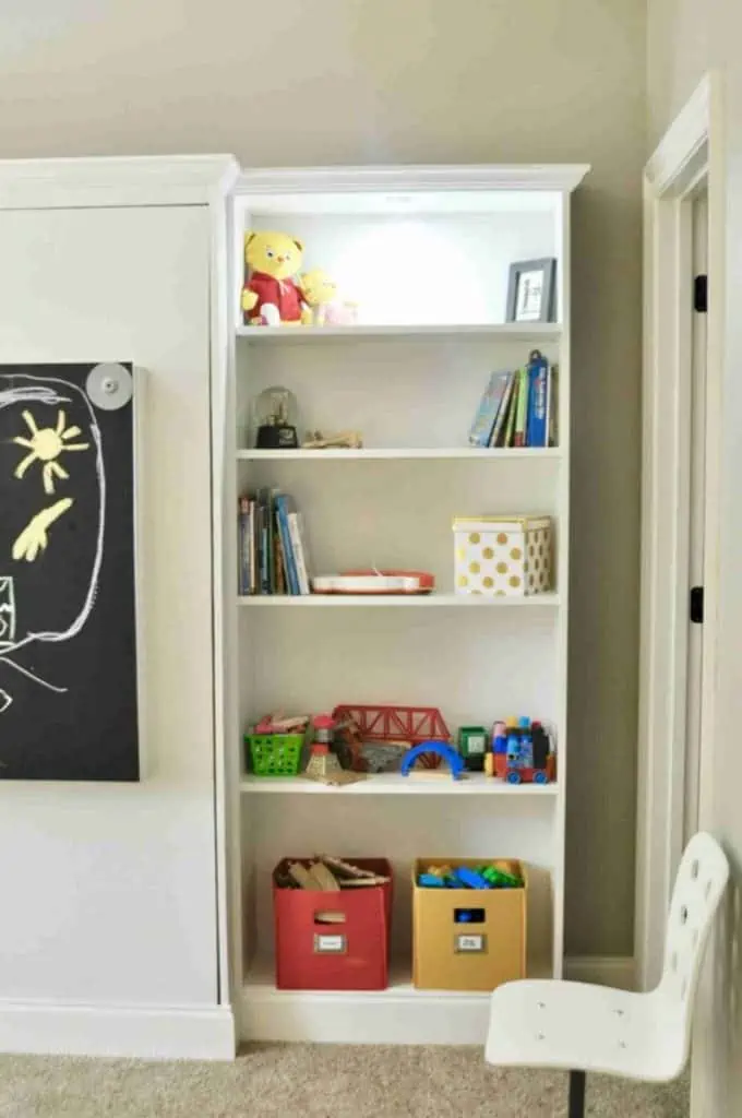 view of Ikea shelf installed next to a murphy bed