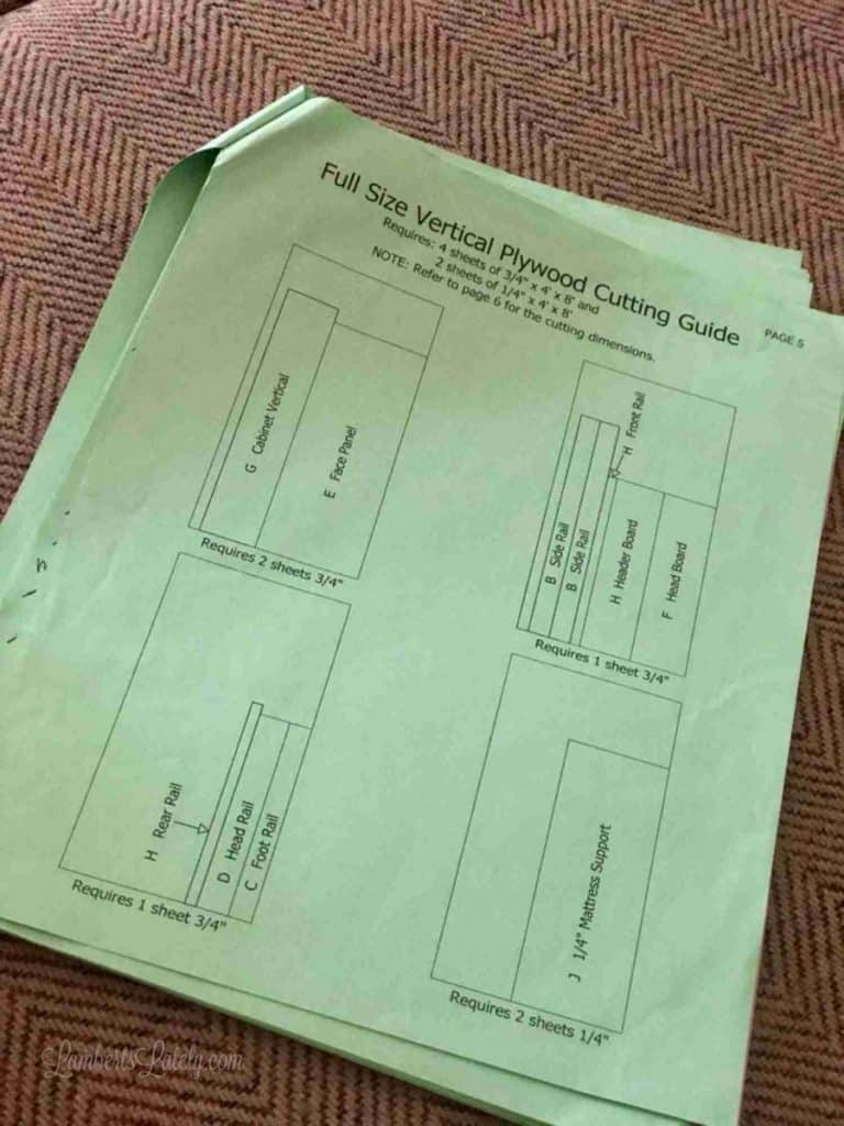 Create-a-bed instructions for cutting pieces of wood.