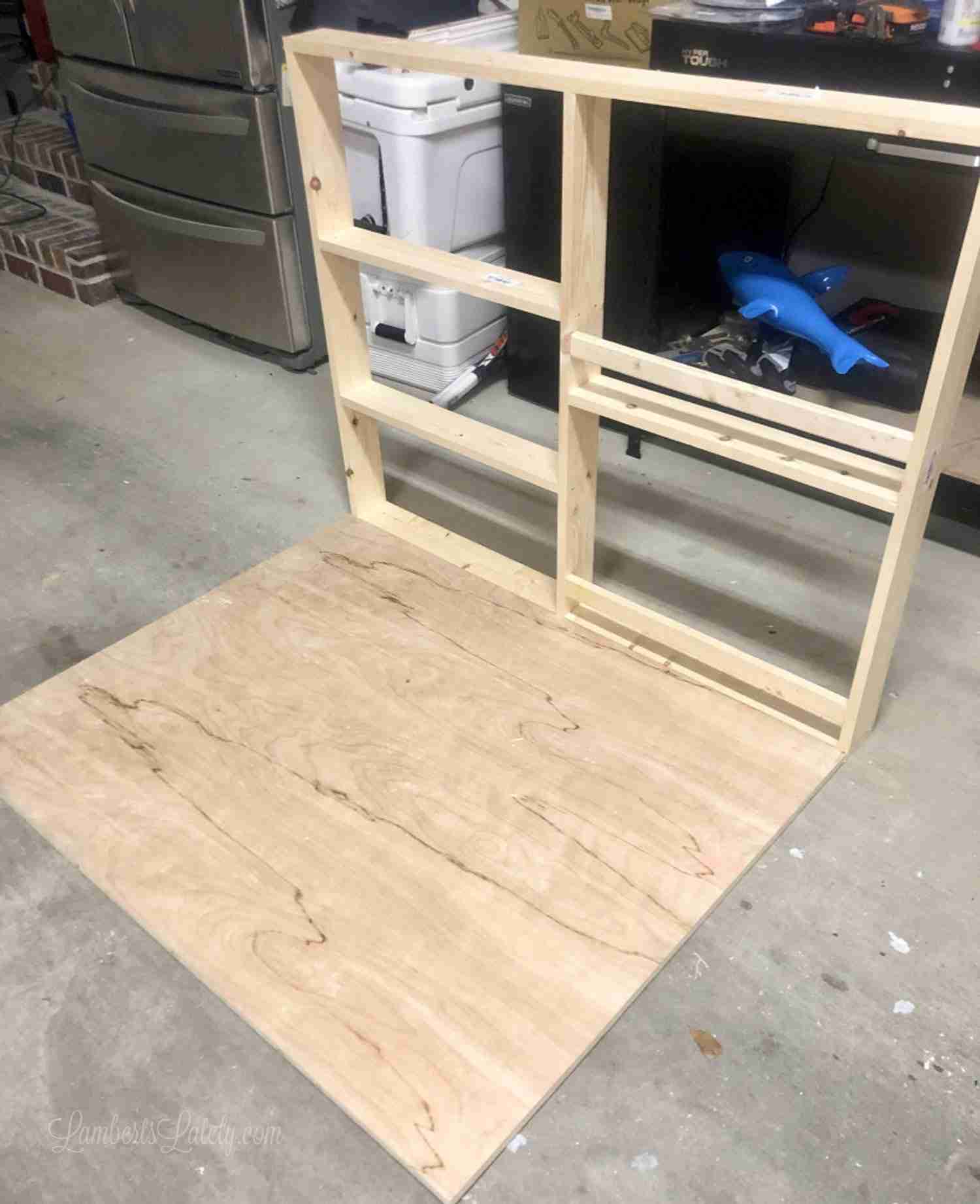 fold-out desk assembled, before painting.
