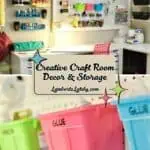 Organized craft room with storage bins, pegboard, and craft supplies for DIY projects.