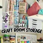 Organized craft room storage with shelves, bins, and DIY solutions for crafting.