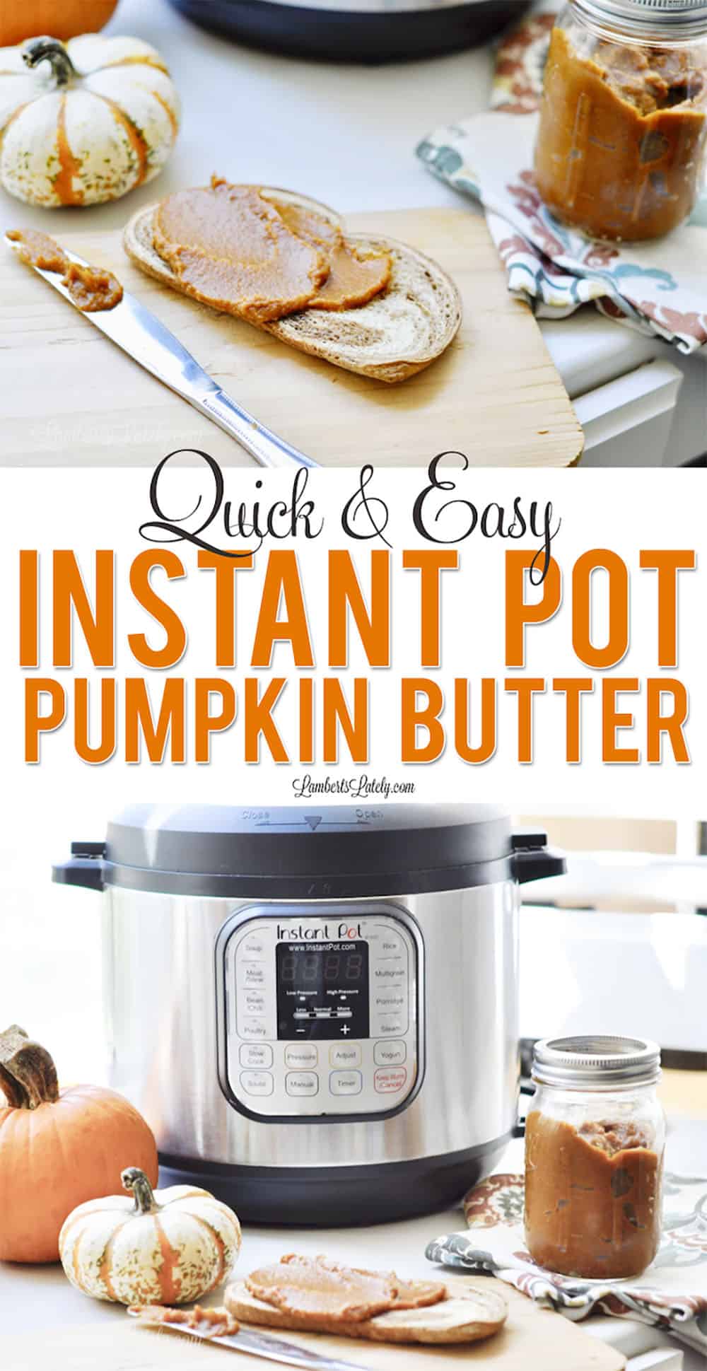 This recipe for quick & easy homemade Instant Pot Pumpkin Butter uses a few really simple ingredients (like pumpkin puree, cinnamon, and maple syrup) to make a delicious topping for desserts of breakfasts. Close copycat of the Trader Joe's version!