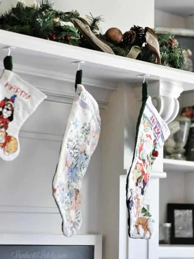 stockings hanging on a mantle.