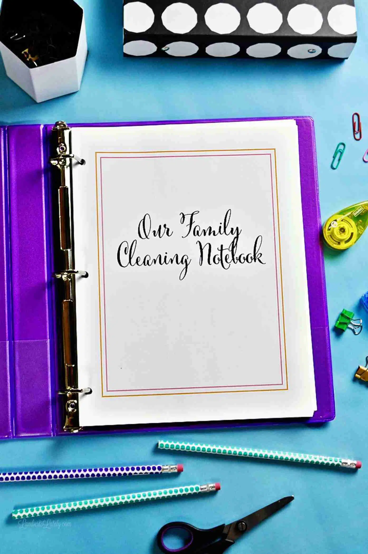 Our family cleaning notebook cover sheet