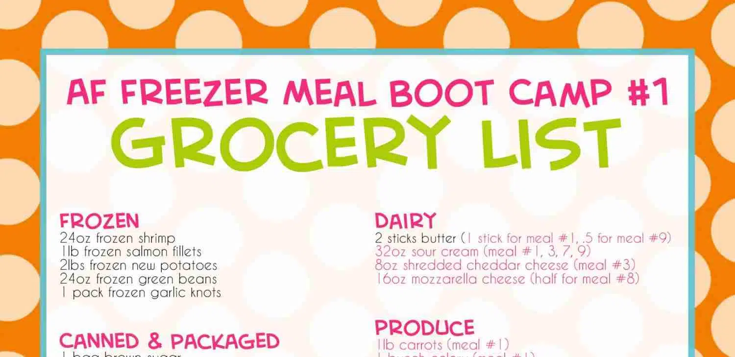 freezer meal boot camp grocery list.