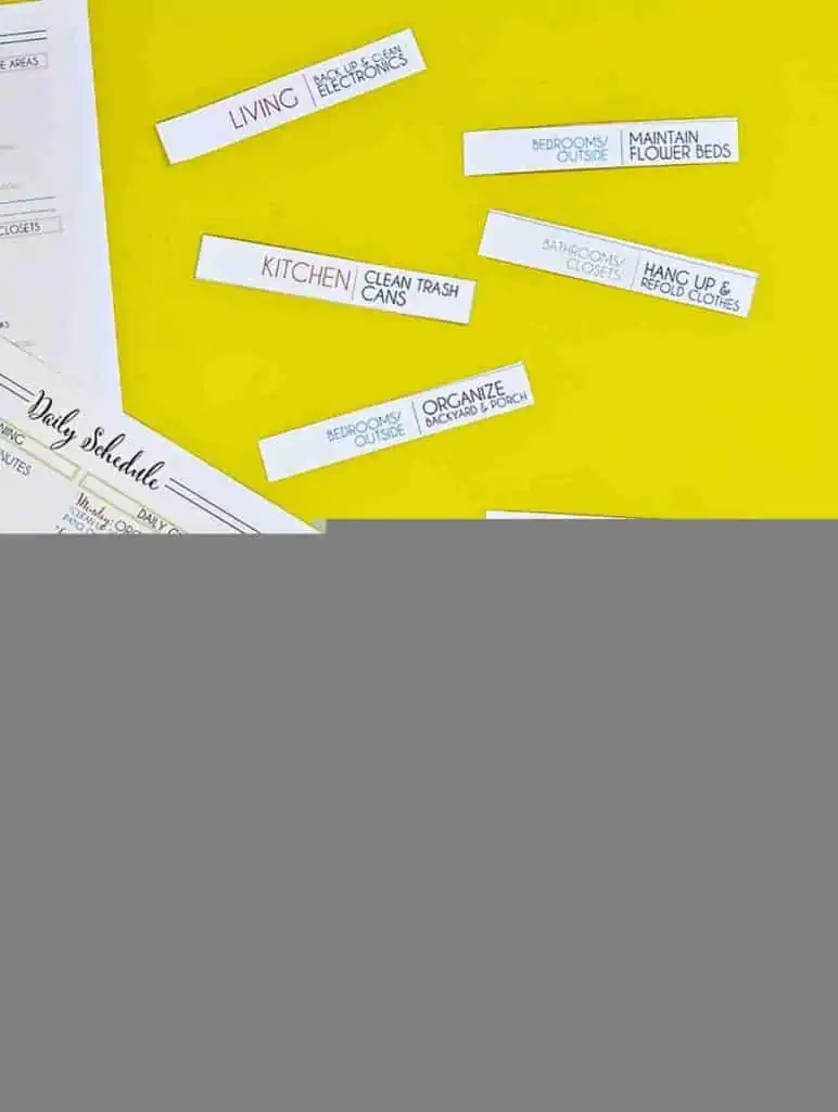 printable chore cards laying on yellow background