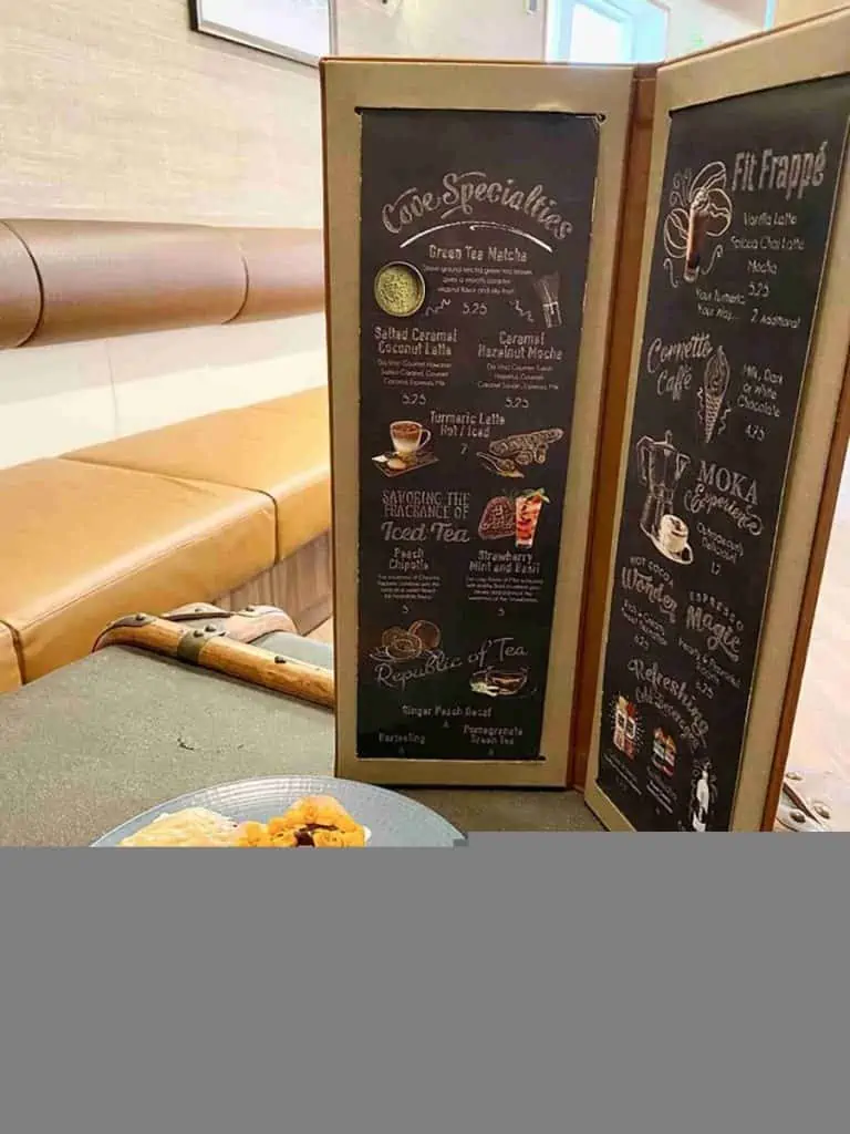 pastries from coffee shop and Cove Cafe menu on disney wonder.