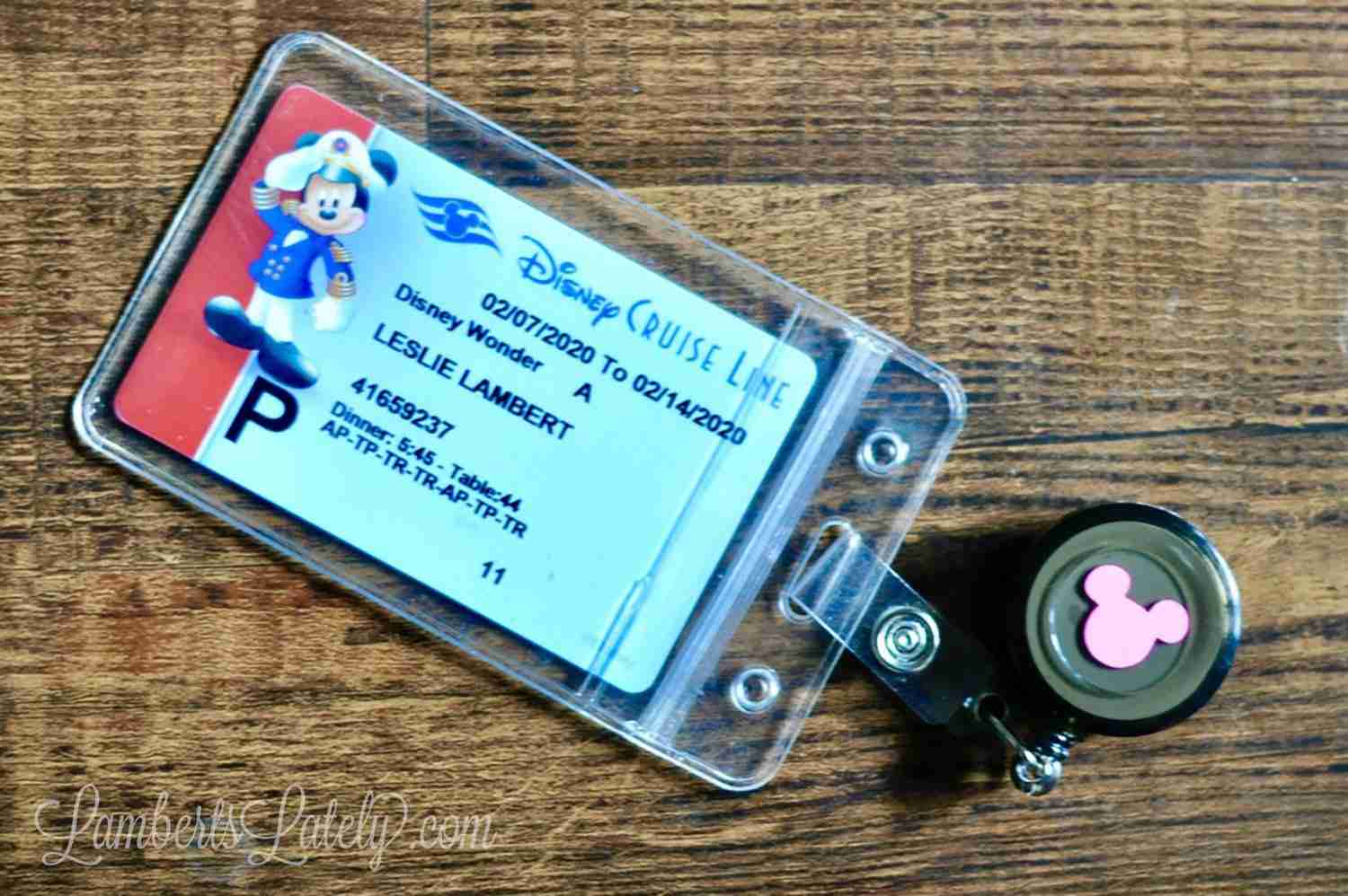 disney id card in a retractable card holder.