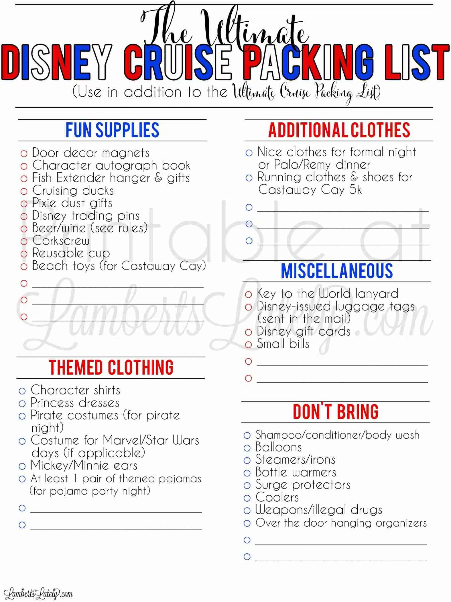 The Ultimate Disney Cruise Packing List (Free Printable