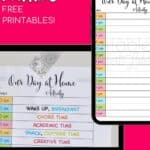 Printable visual schedule for kids with daily activities and times.