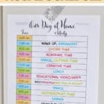 Printable home day visual schedule for children with activities and times.