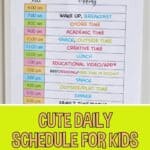 Colorful printable daily schedule for kids with activities and times.