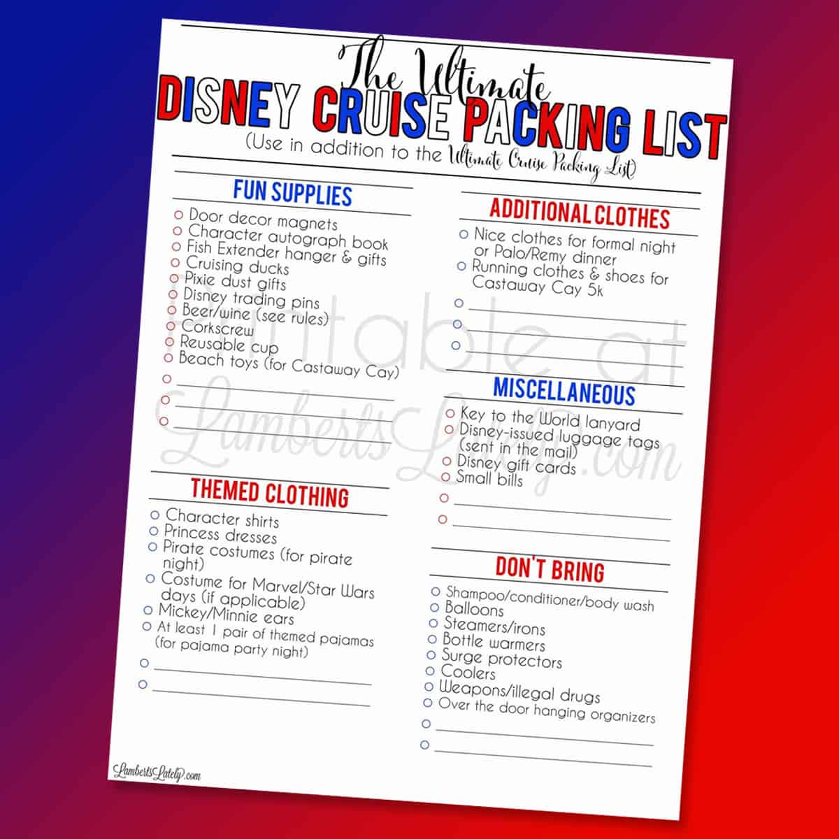 The Ultimate Disney Cruise Packing List (Free Printable!)