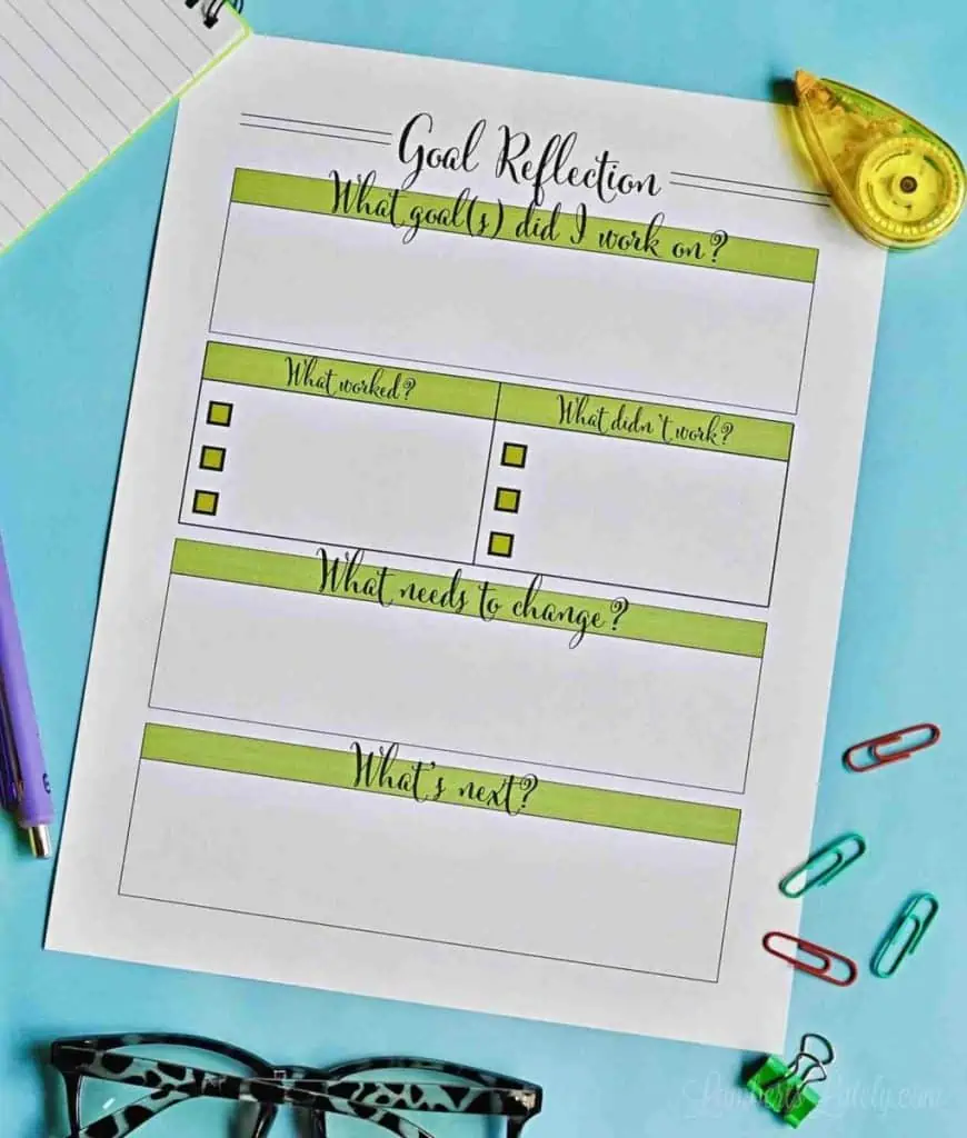 goal reflection printable