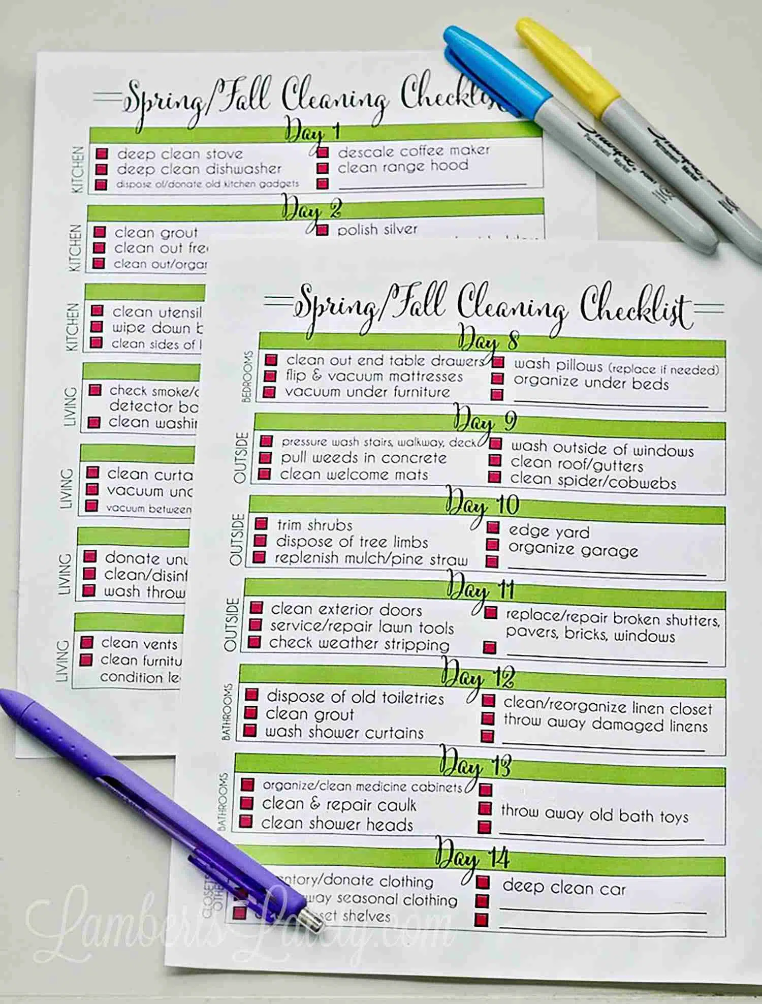 fall cleaning checklist printable - 2 pages of pdf