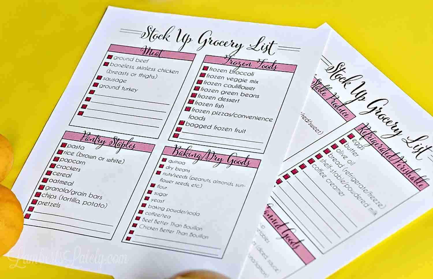 stock up grocery list pages