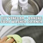 Cleaning washing machine with vinegar and baking soda for maintenance.
