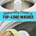 Cleaning a top-loading washing machine with a cloth and detergent.