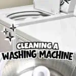 Close-up of a top-loading washing machine being cleaned with text overlay.